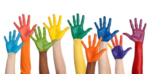 Hands Painted With Smileys on white background
