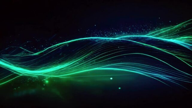 abstract futuristic background with green blue glowing neon moving high speed wave lines and bokeh lights, 4k High-Quality Wallpaper Background Animation Video