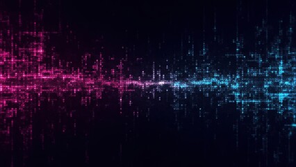 Obraz premium Futuristic abstract background with neon purple and blue light streaks on a textured grid, perfect for tech-themed projects or digital art