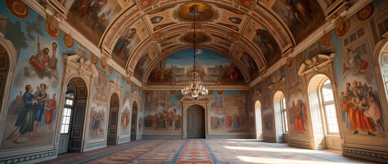 Obraz premium Frescoed halls. High ceilings with images of battle scenes, royal portraits and religious subjects