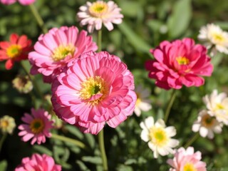 Obraz premium Close-up shot of beautiful pink and white ranunculus flowers in full bloom, vibrant, ranunculus, shot