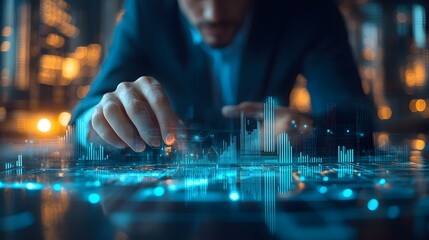 Entrepreneur visualizing business expansion ideas with innovative charts and modern planning tools in a bright environment