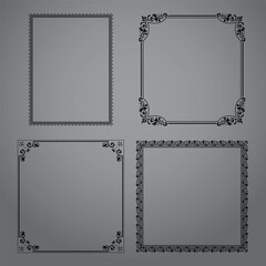 Set of decorative frames Elegant vector element for design in Eastern style, place for text. Floral black and gray borders. Lace illustration for invitations and greeting cards