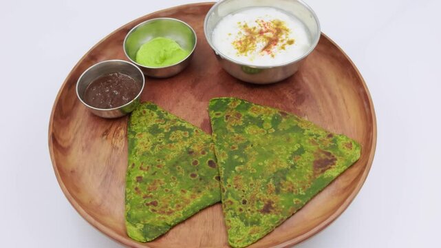Indian Stuff Paratha with Yogurt and Chutneys