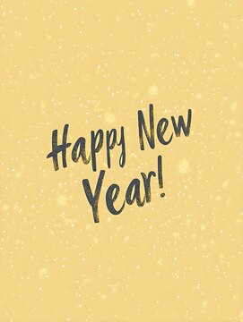 'Happy New Year!' Typography with Gold Sparkles on Yellow Background. Modern New Year Card Template