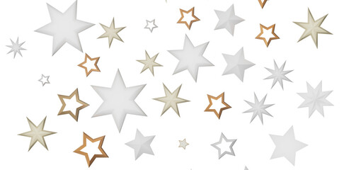 Abstract design of gold and white stars on a black background.