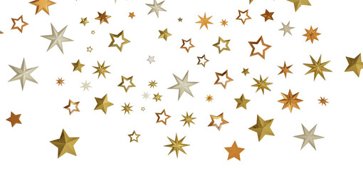 A scattered pattern of gold stars against a black background creating a sparkling and festive atmosphere.