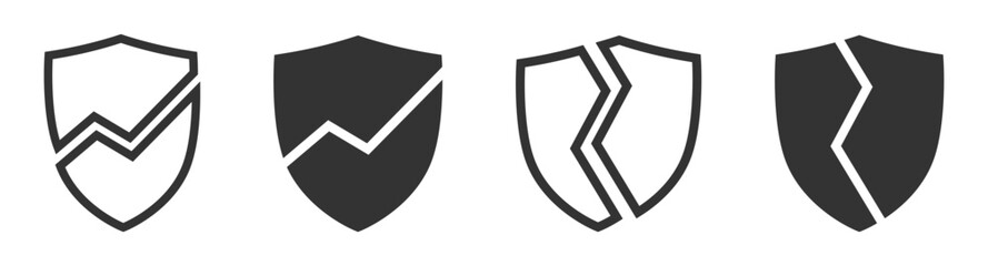 Broken shield icons in bold and outlined styles.