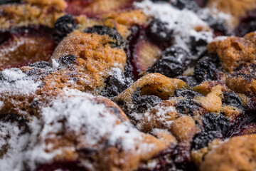 Yeast cake with plums and blueberries.