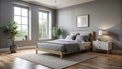 Serene Grey Bedroom with a Single Bed and Cozy Area Rug for Minimalist Interior Design Inspiration