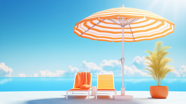 Beach scene with umbrellas and chairs
