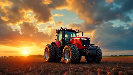 Obraz premium Tractor for farm work, modern agricultural transport working in the field, modern tractor close-up
