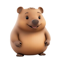 3D Funny illustration wombat cartoon style, isolated on a transparent background