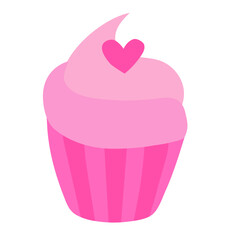 Pink Valentine Day Cupcake. Vector flat illustration.