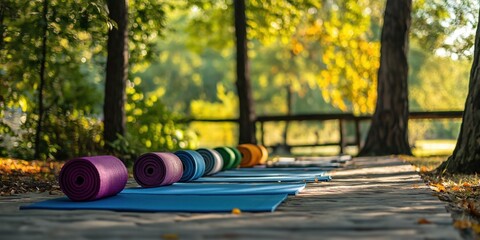 Fototapeta premium Colorful Yoga Mats in Serene Park