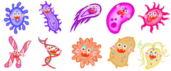 Creative Virus and Bacteria Cartoon Illustrations: Visual Elements for Science Communication, Medicine, and Academic Studies