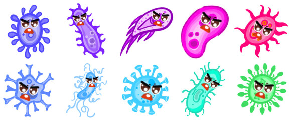 Creative Virus and Bacteria Cartoon Illustrations: Visual Elements for Science Communication, Medicine, and Academic Studies