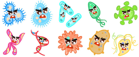 Creative Virus and Bacteria Cartoon Illustrations: Visual Elements for Science Communication, Medicine, and Academic Studies