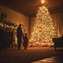 Christmas Eve Grandma and Grandchild by the Tree
