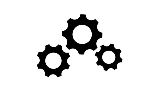 Gears are rotation, pinion, gearwheel and gearing, graphic animation. Alpha channel. Black. Transparent background motion design. 4K resolution