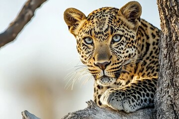 Obraz premium A close-up of a leopard in a tree