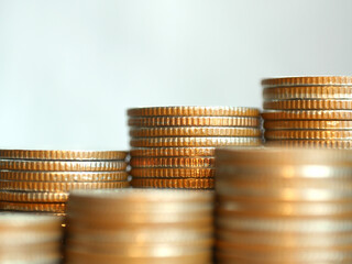 Stack of coins. In the concept of saving money and finance.