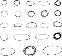 Hand drawn ovals and circles. Circle frames. Ellipses in doodle style. illustration isolated on transparent background.