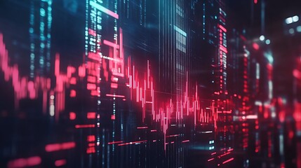 Falling stock market trends with red arrows and financial reports on digital screen 