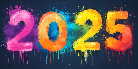 vibrant and Energetic Splash of Color Celebrates the Arrival of 2025, 2025 new year word art