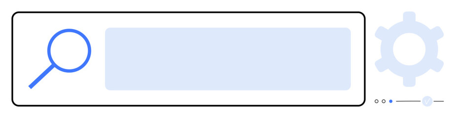 Magnifying glass icon on the left, blank search bar in the center, cogwheel icon on the right. Ideal for web design, UIUX, navigation, search functionality, optimizing user experience, settings