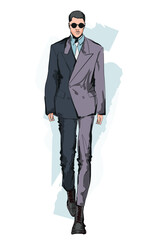 Fashion man. Sketch of a fashion man in a stylish clothes on a white background. Sale concept. Street style