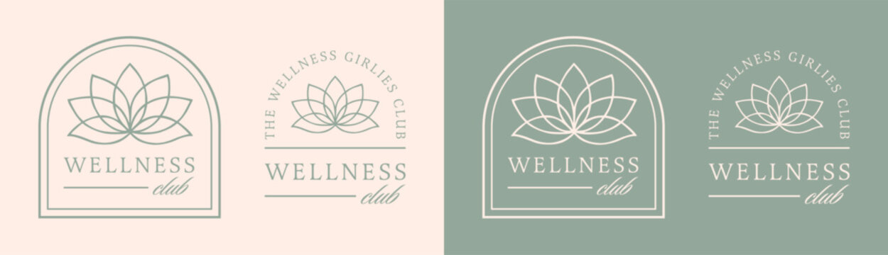 Wellness girls girlies club logo women healthy living mindfulness holistic health community network shirt design. Boho elegant luxury event lotus flower sage green aesthetic illustration bundle pack.