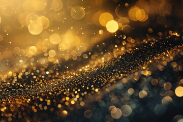 Radiant Black and Gold Abstract Bokeh Background with Glittering Particles