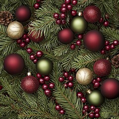 Festive Christmas Ornament and Evergreen Wreath
