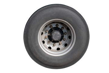 Old car tires on trailer wheel truck isolated on transparent background , black tire use to long on the road and repair or change it's time, PNG FIle