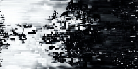 Obraz premium Distorted Checkered Glitch Effect in Monochrome 