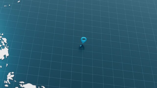 Blue Guam 3d map with pointer pin surrounded with other countries in white. Europe political map with borders animation. 3d render