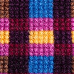 Colorful Knitted Fabric Texture with Plaid Pattern