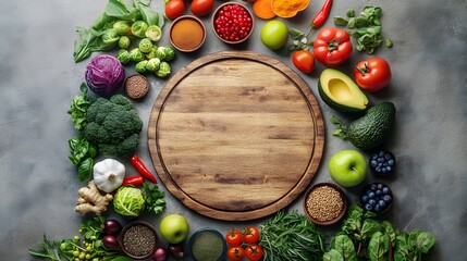 Wooden Kitchen Board with Healthy Vegetables and Fruits Perfect for Meal Preparation AI Generated