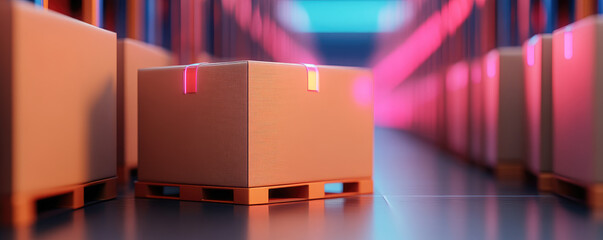 Futuristic Smart Warehouse with Augmented Reality Logistics, vibrant holographic visuals enhancing efficiency and organization in operations