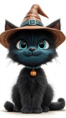 Fototapeta premium Cute Halloween black cats and ghost