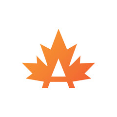 Letter A maple leaf logo vector icon. Orange gradient.