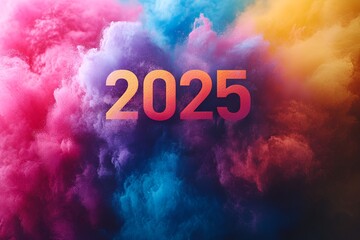 Vibrant 2025 New Year's Celebration: A Colorful Explosion of Powder Hues, 2025 new year word art