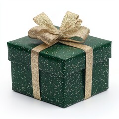 Green Glitter Gift Box with Gold Ribbon Bow