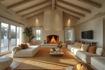 Fototapeta premium a beautiful house in which the fireplace in the living room gets a lot of attention impressive design beautiful finish elegant appearance