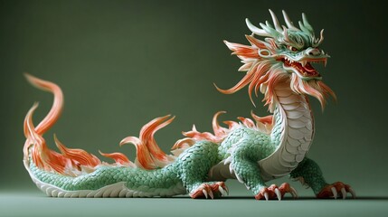 Obraz premium A vibrant green dragon sculpture ideal for 2025 Chinese New Year celebrations, showcasing intricate details and perfect for event marketing or greeting cards.
