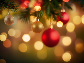 빛을 반사하는 금색과 은색으로 아름답게 제작된 크리스마스 장식품 클로즈업. 부드럽고 흐릿한 홀리데이 조명을 배경으로 프리미엄, 축제 분위기, 우아한 분위기를 선사합니다.