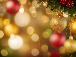 Obraz premium 빛을 반사하는 금색과 은색으로 아름답게 제작된 크리스마스 장식품 클로즈업. 부드럽고 흐릿한 홀리데이 조명을 배경으로 프리미엄, 축제 분위기, 우아한 분위기를 선사합니다.