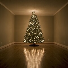 Illuminated Christmas Tree in Empty Room