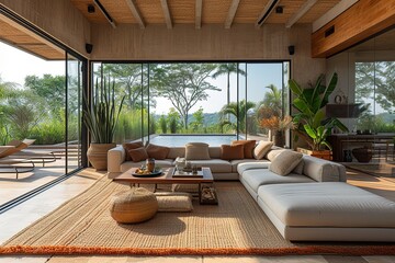 Obraz premium A Touch of Brazilian Coastal Charm in This Country House Living Room Interior